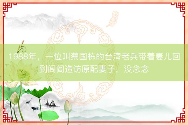 1988年,一位叫蔡国栋的台湾老兵带着妻儿回到闾阎造访原配妻子,没念念