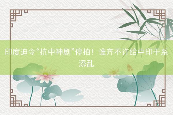印度迫令“抗中神剧”停拍!谁齐不许给中印干系添乱