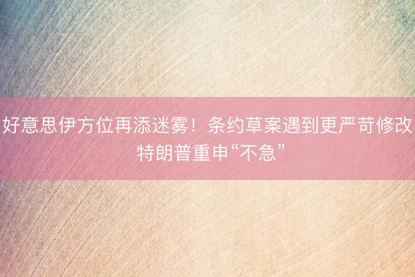 好意思伊方位再添迷雾！条约草案遇到更严苛修改 特朗普重申“不急”