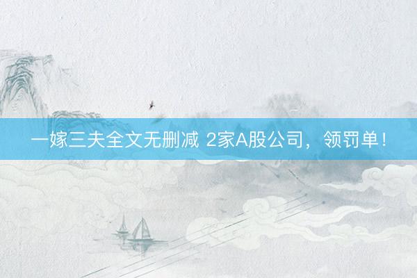 一嫁三夫全文无删减 2家A股公司，领罚单！