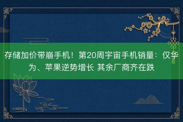 存储加价带崩手机！第20周宇宙手机销量：仅华为、苹果逆势增长 其余厂商齐在跌