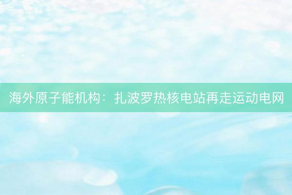 海外原子能机构：扎波罗热核电站再走运动电网